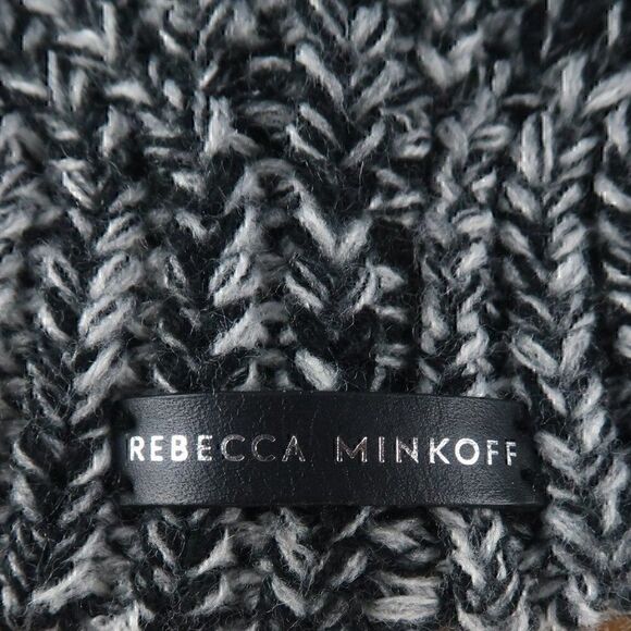 REBECCA MINKOFF BLACK & WHITE WINTER POM POM BEANIE HAT - Picture 3 of 3